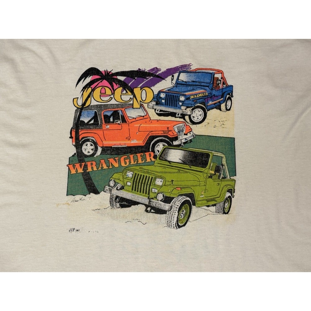 Vintage‎ 90s Jeep Wrangler T-Shirt Adult 2XL XXL White Neon Jeeps Cotton 1995